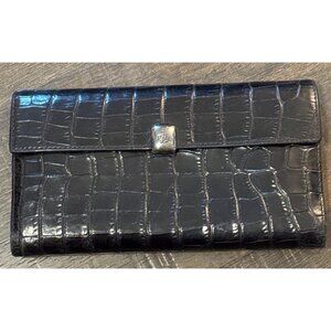 VTG Lauren Ralph Lauren Croc Embossed Leather Continental Wallet Black